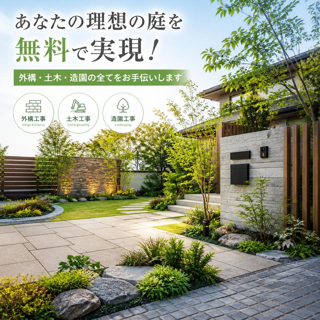 あなたの理想の庭を無料で実現！外構・土木・造園の全てをお手伝いします