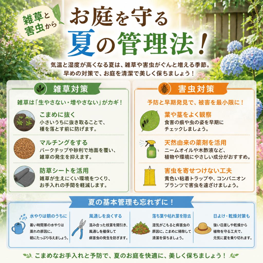 雑草と害虫からお庭を守る夏の管理法！